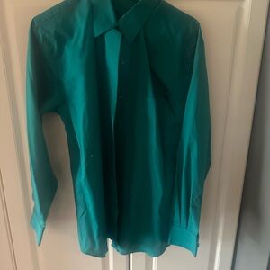 Foxcroft Teal Long Sleeve Fitted Button Down Shirt